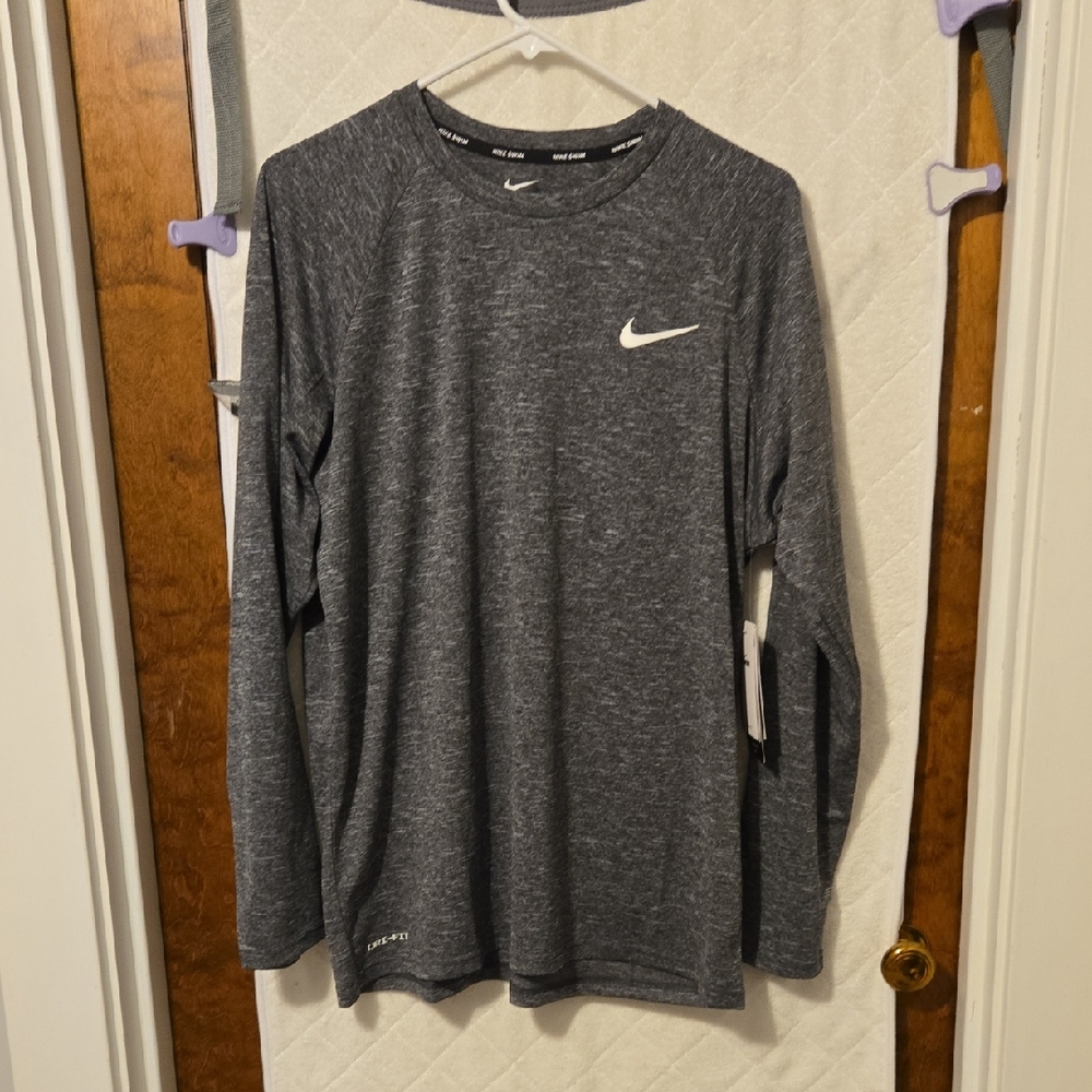Nike Gray Long Sleeve Tees Athletic Performance